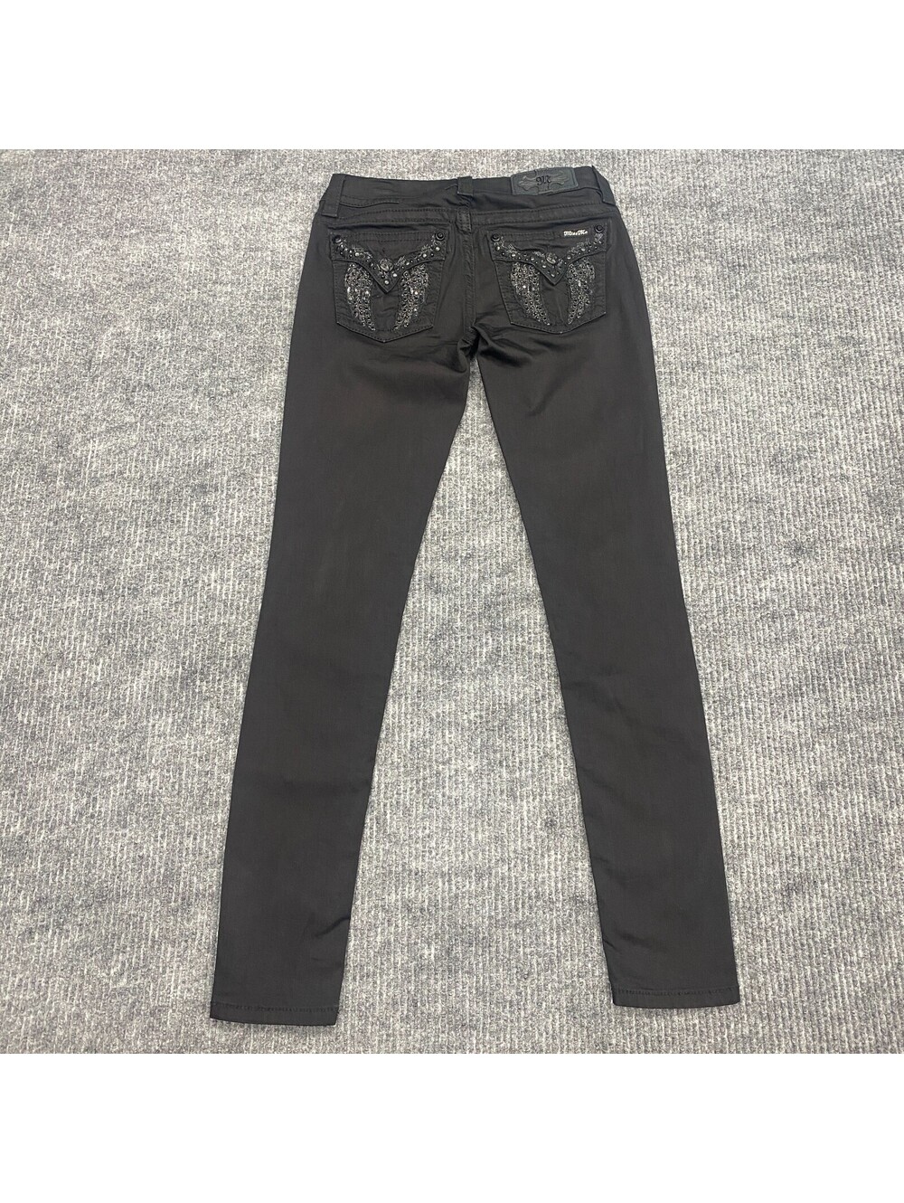 Miss Me Stretch Pants Womens Sz 26 Black Signature Skinny Embellished Rhinestone